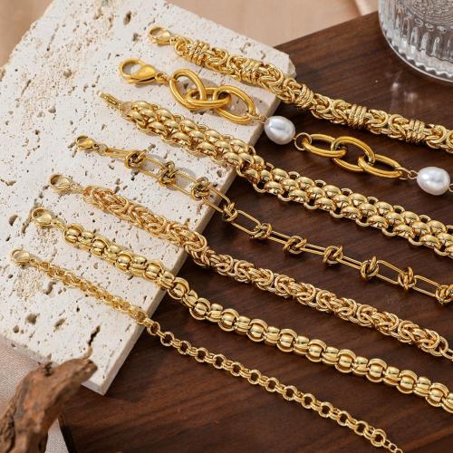 Stainless Steel Jewelry Bracelet 304 Stainless Steel with Plastic Pearl gold color plated & for woman Sold By PC