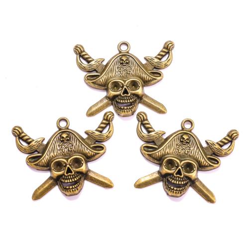 Sinc Alloy Skull Pendants, Blaosc, dath airgid antique plátáilte, DIY, 43x33mm, 100ríomhairí pearsanta/Mála, Díolta De réir Mála