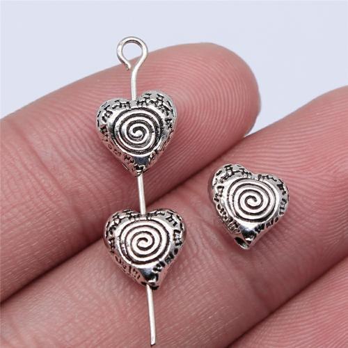 Zink Alloy Heart Pärlor, Hjärta, antik silver pläterad, DIY, 9x8mm, Säljs av PC