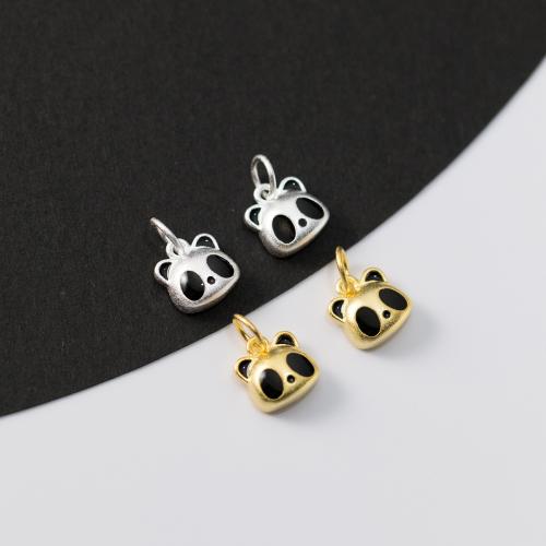 925 Sterling Sølv vedhæng, Panda, du kan DIY, flere farver til valg, 8x8.40x3.30mm, Solgt af PC