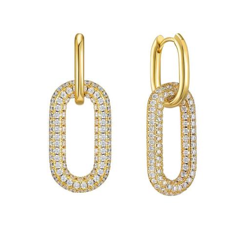 Messing Drop Earring, Geometrisk mønster, guldfarve belagt, Micro Pave cubic zirconia & for kvinde & hule, 8x45mm, Solgt af par