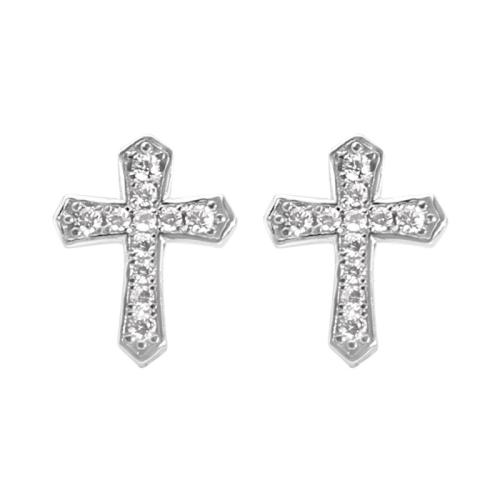 Cubic Zirconia Micro Pave Brass Earring Cross fashion jewelry & micro pave cubic zirconia & for woman silver color Sold By Pair