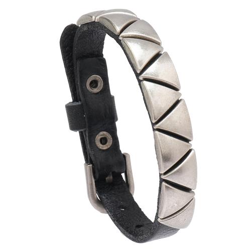 Rundsleder armbanden, Koeienhuid, met Zinc Alloy, handgemaakt, mode sieraden & voor de mens, zwart, Lengte Ca 21 cm, Verkocht door PC