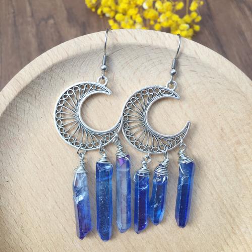 Zinc Alloy Oorbellen, met Natuurlijke Quartz, mode sieraden & voor vrouw, meer kleuren voor de keuze, 60mm, Verkocht door pair