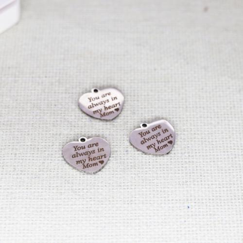 Acier inoxydable Coeur Pendentifs, Acier inoxydable 304, DIY, couleur originale, 8mm, Vendu par PC