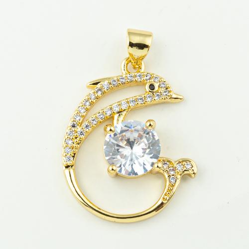 Kubik Zirkonium mikro bana Mässing hängande, Dolphin, mode smycken & micro bana cubic zirconia & för kvinna, gyllene, 28x20mm, Hål:Ca 3mm, 50PC/Lot, Säljs av Lot