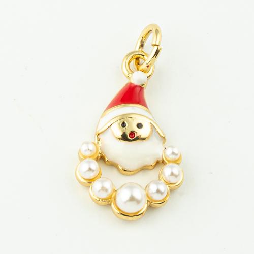 Colgantes de la joyería de cobre amarillo, metal, con Perlas plásticas, Papá Noel, Diseño de Navidad & para mujer & esmalte, dorado, 20x10mm, agujero:aproximado 3mm, 50PCs/Grupo, Vendido por Grupo