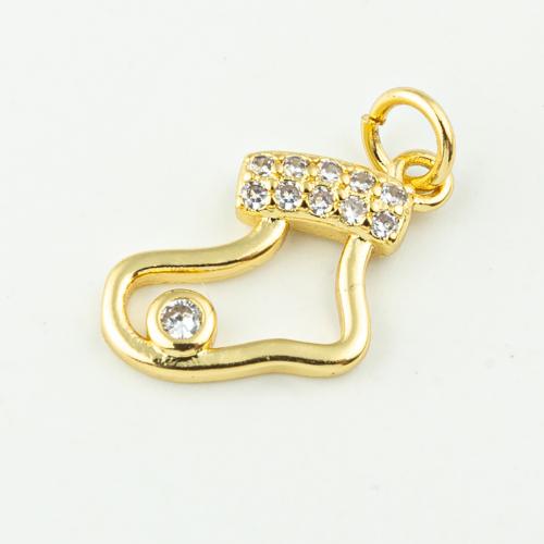 Cubic Zirconia Micro Pave Brass Pendant Socks fashion jewelry & micro pave cubic zirconia & for woman golden Approx 3mm Sold By Lot