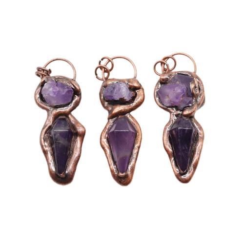 Quartz Gemstone Pendants Zinc Alloy with Amethyst antique copper color plated DIY purple nickel lead & cadmium free Sold By PC