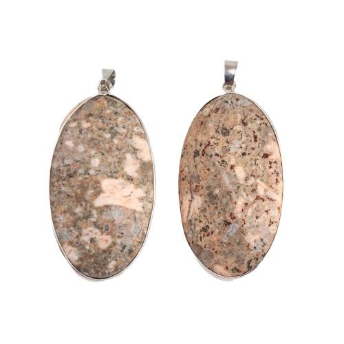 Gemstone Přívěsky Šperky, Drahokam, s Mosaz, Flat Oval, barva stříbrná á, DIY, 28x53mm, Prodáno By PC