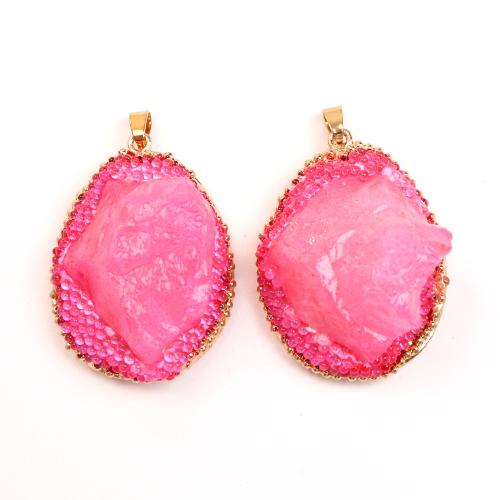 Quartz Gemstone Pendants Rose Quartz with Brass Teardrop gold color plated DIY pink Sold By PC