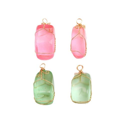 Quartz Gemstone Pendants with Brass Rectangle gold color plated DIY Sold By PC