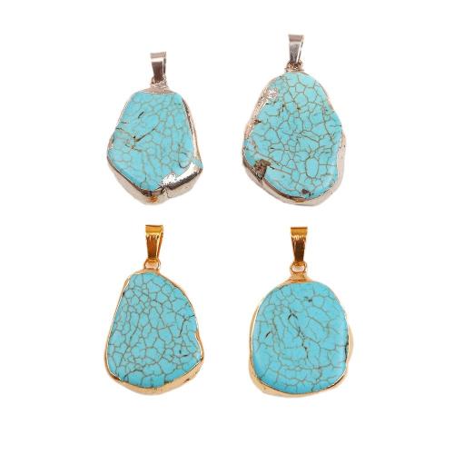 Turquoise Pendant Blue Turquoise with Brass irregular plated DIY Sold By PC