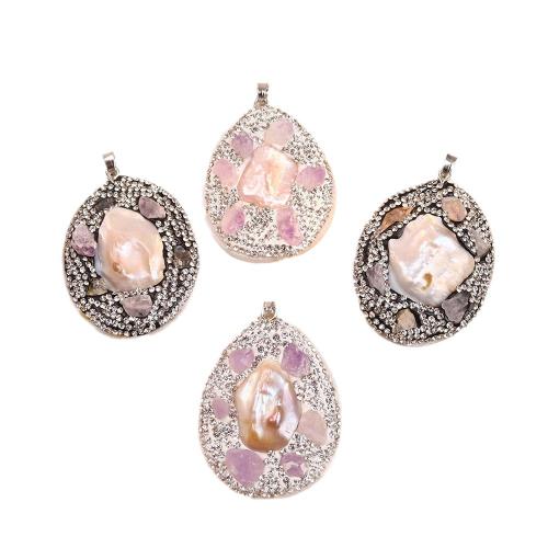 Brass Jewelry Pendants with Shell & Amethyst silver color plated DIY & with rhinestone nickel lead & cadmium free Sold By PC