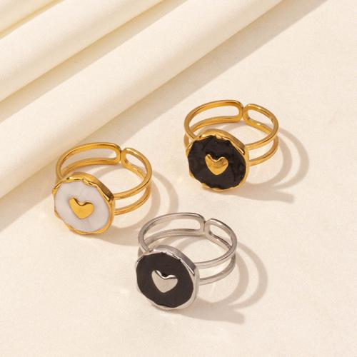 Enamel Stainless Steel Finger Ring 304 Stainless Steel Heart plated for woman Sold By PC