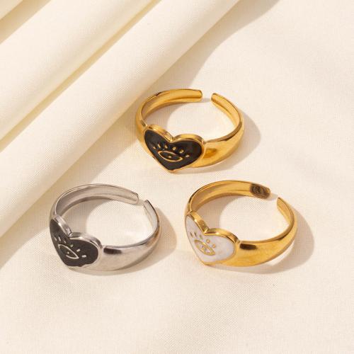 Enamel Stainless Steel Finger Ring 304 Stainless Steel Heart plated for woman Sold By PC