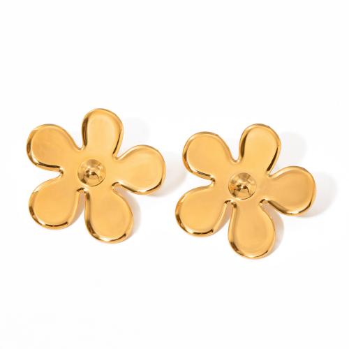 Stainless Steel Stud Earrings 304 Stainless Steel Flower gold color plated fashion jewelry golden Sold By Pair