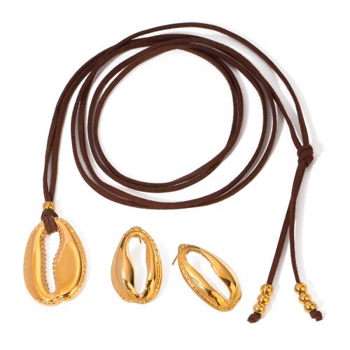 Fashion Stainless Steel Jewelry Sets 304 Stainless Steel with Velveteen Cord gold color plated fashion jewelry golden Sold By PC