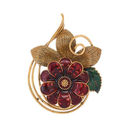 Zinc Alloy Brooches Flower gold color plated fashion jewelry & enamel golden nickel lead & cadmium free Sold By PC