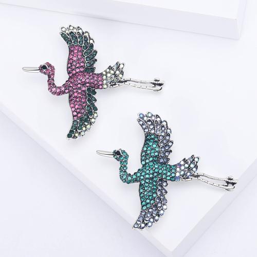 Zinc Alloy Brooches Crane silver color plated fashion jewelry & with rhinestone nickel lead & cadmium free Sold By PC