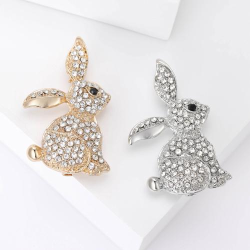 Zinc Alloy Brooches Rabbit plated fashion jewelry & with rhinestone nickel lead & cadmium free Sold By PC