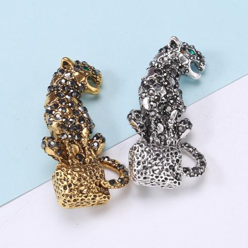 Zinc Alloy Brooches Leopard plated fashion jewelry & with rhinestone nickel lead & cadmium free Sold By PC