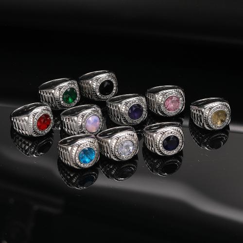 Titanium Steel Finger Ring with Gemstone fashion jewelry  & for man original color Sold By PC