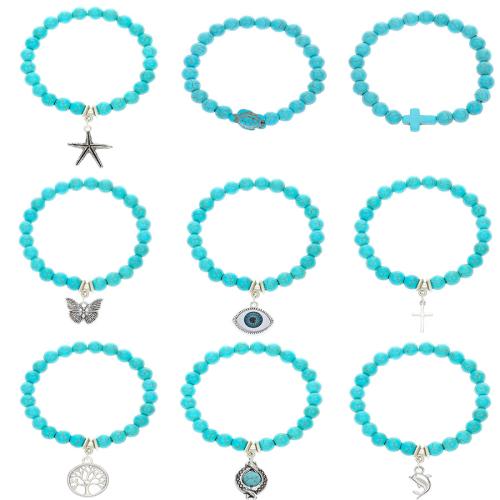 Bracelet en alliage de zinc, avec turquoise, fait à la main, bijoux de mode & unisexe & styles différents pour le choix, Vendu par PC