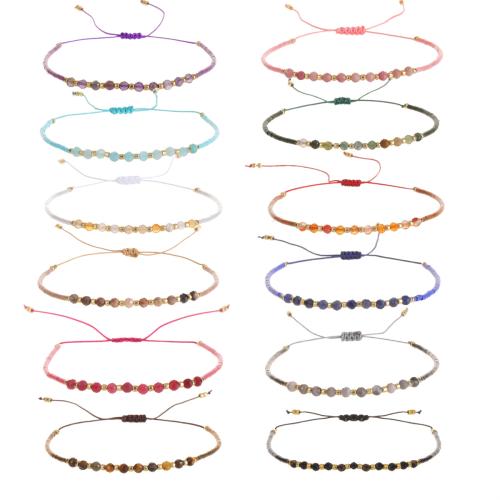 Gemstone Náramky, Přírodní kámen, s Bavlněná nit & Seedbead, ruční práce, módní šperky & pro ženy, více barev na výběr, Délka Cca 17-23 cm, Prodáno By PC