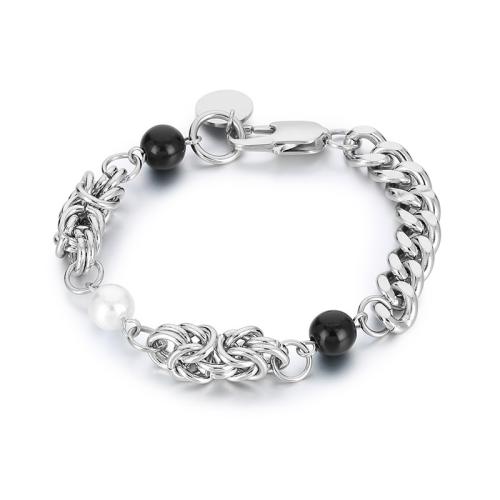 Titanium Steel Bracelet & Bangle with Shell Pearl handmade Unisex platinum color Sold By PC