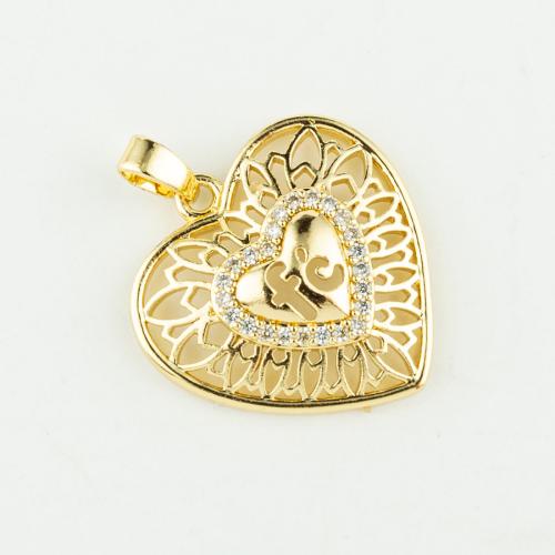 Cubic Zirconia Micro Pave Brass Pendant Heart real gold plated DIY & micro pave cubic zirconia gold Sold By PC