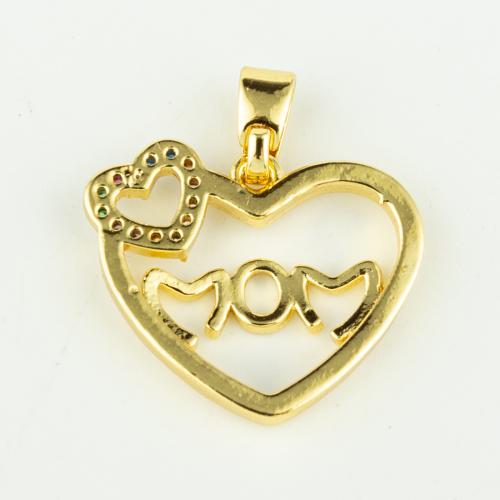 Cubic Zirconia Micro Pave Brass Pendant Heart real gold plated DIY & micro pave cubic zirconia gold Sold By PC