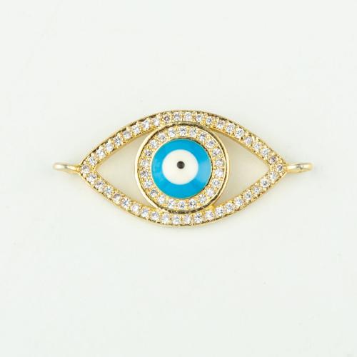 Evil Eye Connector Brass real gold plated DIY & micro pave cubic zirconia & enamel gold Sold By PC