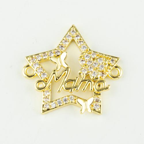 Cubic Zirconia Micro Pave Brass Connector Star real gold plated DIY & micro pave cubic zirconia gold Sold By PC