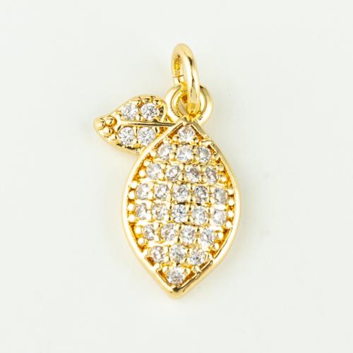 Cubic Zirconia Micro Pave Brass Pendant Leaf real gold plated DIY & micro pave cubic zirconia gold Sold By PC