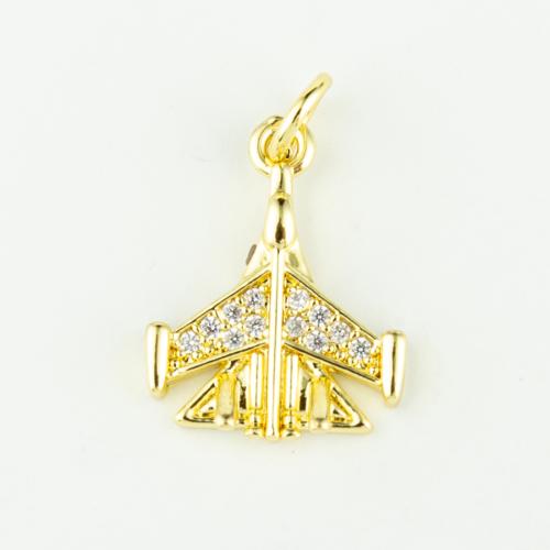 Cubic Zirconia Micro Pave Brass Pendant Airplane real gold plated DIY & micro pave cubic zirconia gold Sold By PC