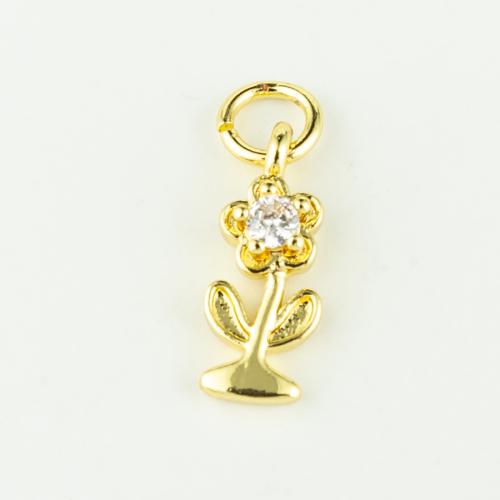 Cubic Zirconia Micro Pave Brass Pendant Flower real gold plated DIY & micro pave cubic zirconia gold Sold By PC