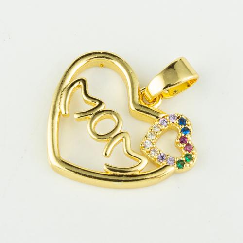 Cubic Zirconia Micro Pave Brass Pendant Heart real gold plated DIY & micro pave cubic zirconia gold Sold By PC