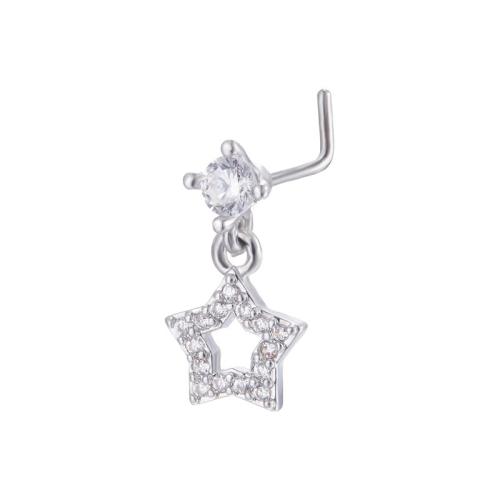 Messing Næse Piercing smykker, forgyldt, multifunktionelle & Unisex & Micro Pave cubic zirconia, oprindelige farve, 0.80x7mm, Solgt af PC