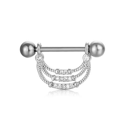 ottone anello per capezzolo, placcato, unisex & Micro spianare cubic zirconia, nessuno, 1.6*16*5/5mm, Venduto da PC