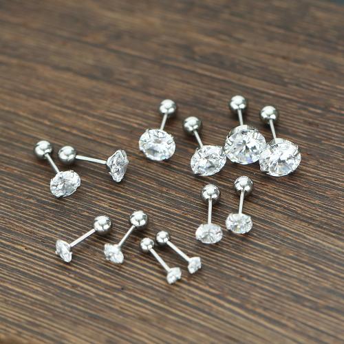 Stainless Steel Stud Earrings 304 Stainless Steel plated & for woman & with rhinestone Sold By PC