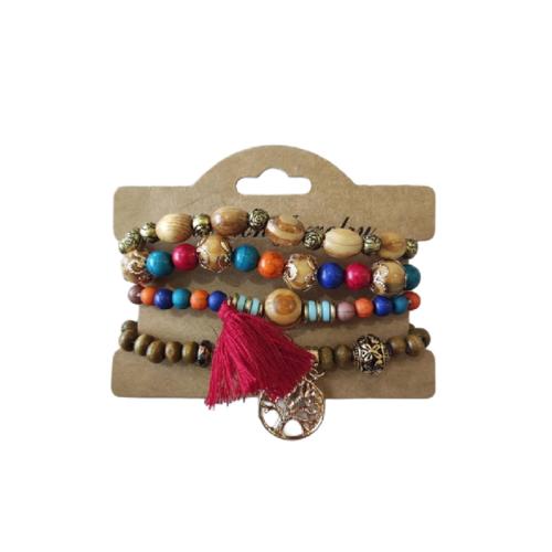 Sandelhout Armband-Set, met Glazen kralen & Zinc Alloy, handgemaakt, multilayer & Bohemien stijl & voor vrouw, meer kleuren voor de keuze, Lengte Ca 6.7 inch, Verkocht door Stel