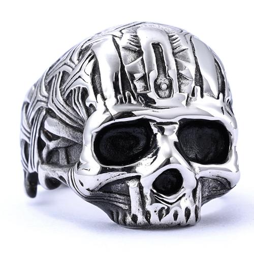 304 rostfritt stål Finger Ring, Skull, Unisex & olika storlek för val & svärta, ursprungliga färgen, Storlek:7-14, Säljs av PC