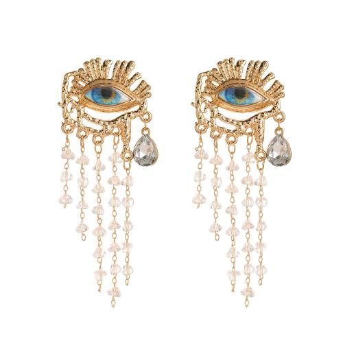 Zinc Alloy Tassel Earring with Crystal Evil Eye gold color plated fashion jewelry & for woman 72mm Sold By Pair