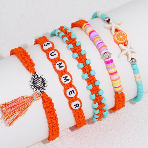 Seedbead Bracelet Set with Polymer Clay & Polyester Cord & Resin & Zinc Alloy 5 pieces & Bohemian style & for woman Length Approx 5.91-9.84 Inch Sold By Set