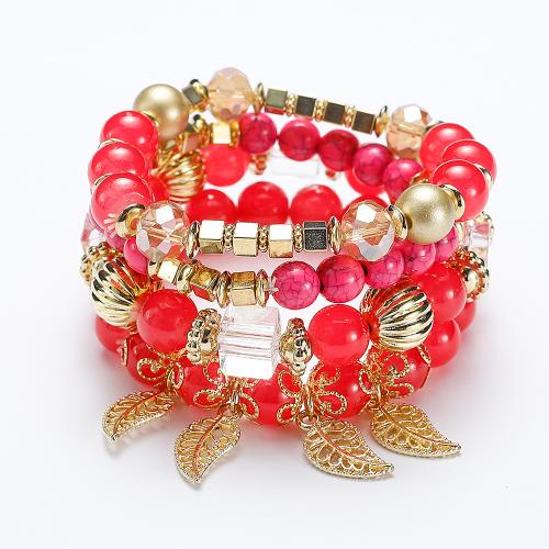 Acrylic Bracelet Set with Crystal & Zinc Alloy Leaf multilayer & Bohemian style & Unisex Inner Approx 50mm Sold By Set