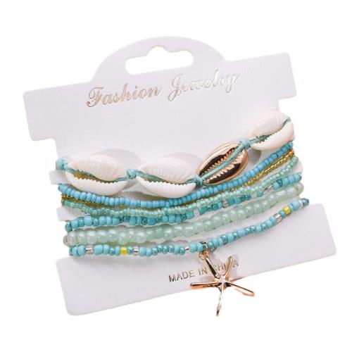 Seedbead Bracelet Set with Shell & Zinc Alloy Starfish handmade multilayer & Bohemian style & for woman Length Approx 6-8 Inch Sold By Set