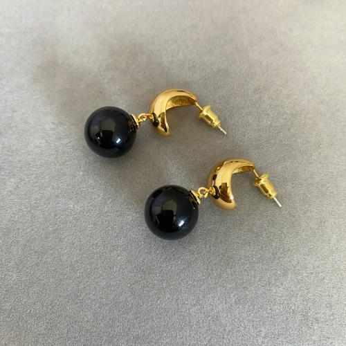 Brass Stud Earring with Black Agate fashion jewelry & for woman Sold By Pair