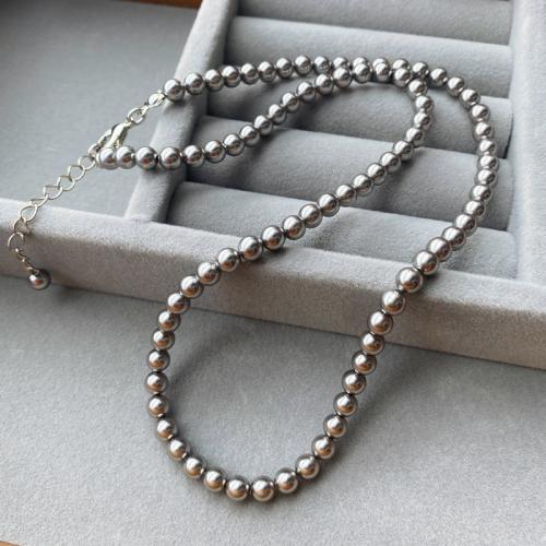 Collier en laiton, avec perle de verre, avec 5cm chaînes de rallonge, bijoux de mode & pour femme, gris, Longueur Environ 45 cm, Vendu par PC