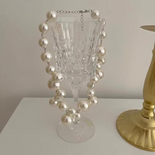 Collier de perles en plastique, perle de plastique, avec 5cm chaînes de rallonge, bijoux de mode & pour femme, blanc, Longueur Environ 45 cm, Vendu par PC